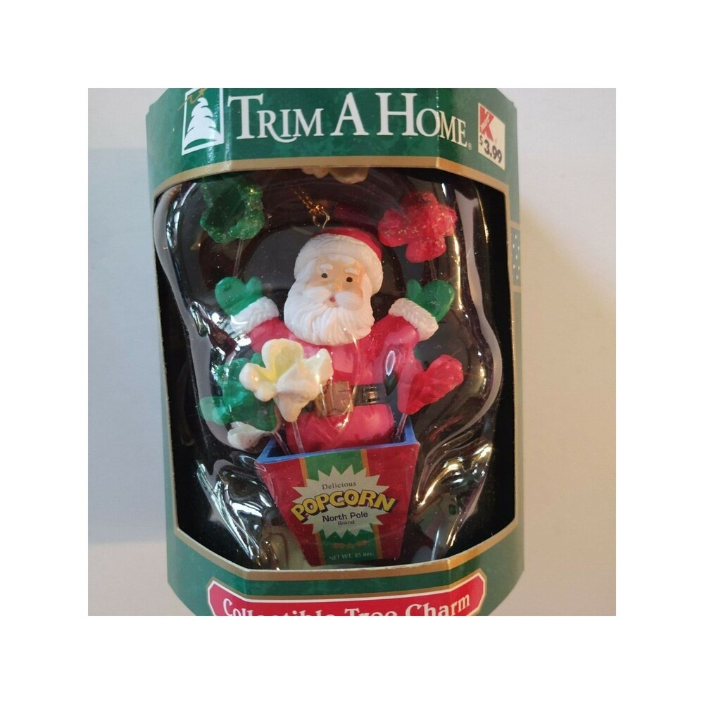 Trim A Home Santa in Popcorn Bucket Christmas Tree Hanging Ornament